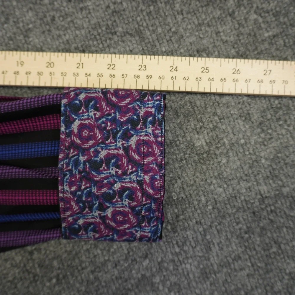 Robert Graham Button Up Shirt Mens XL Purple Blue Striped Flip Cuff Multicolor - Picture 12 of 15